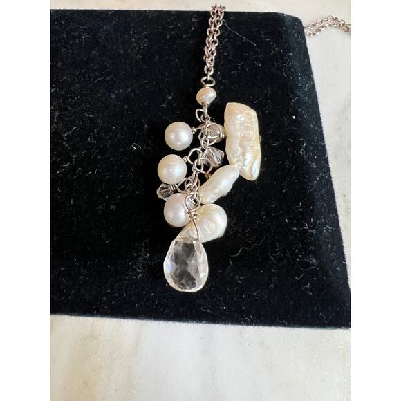 Sarah Cornwell Sterling Silver Freshwater Pearl Cluster Drop Necklace - Picture 2 of 4